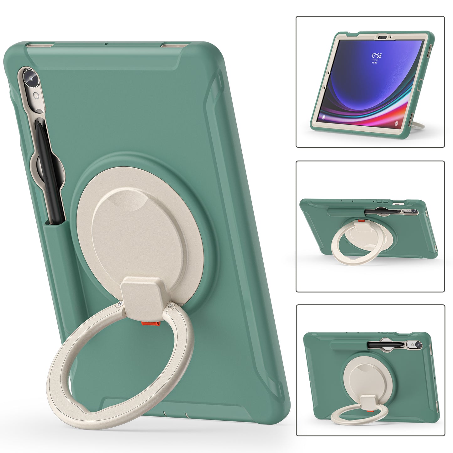 For Samsung Galaxy Tab S9 FE / S7 T870 / S8 X700 / S9 X710 Case Kickstand Tablet Cover with Pen Slot - Emerald Green