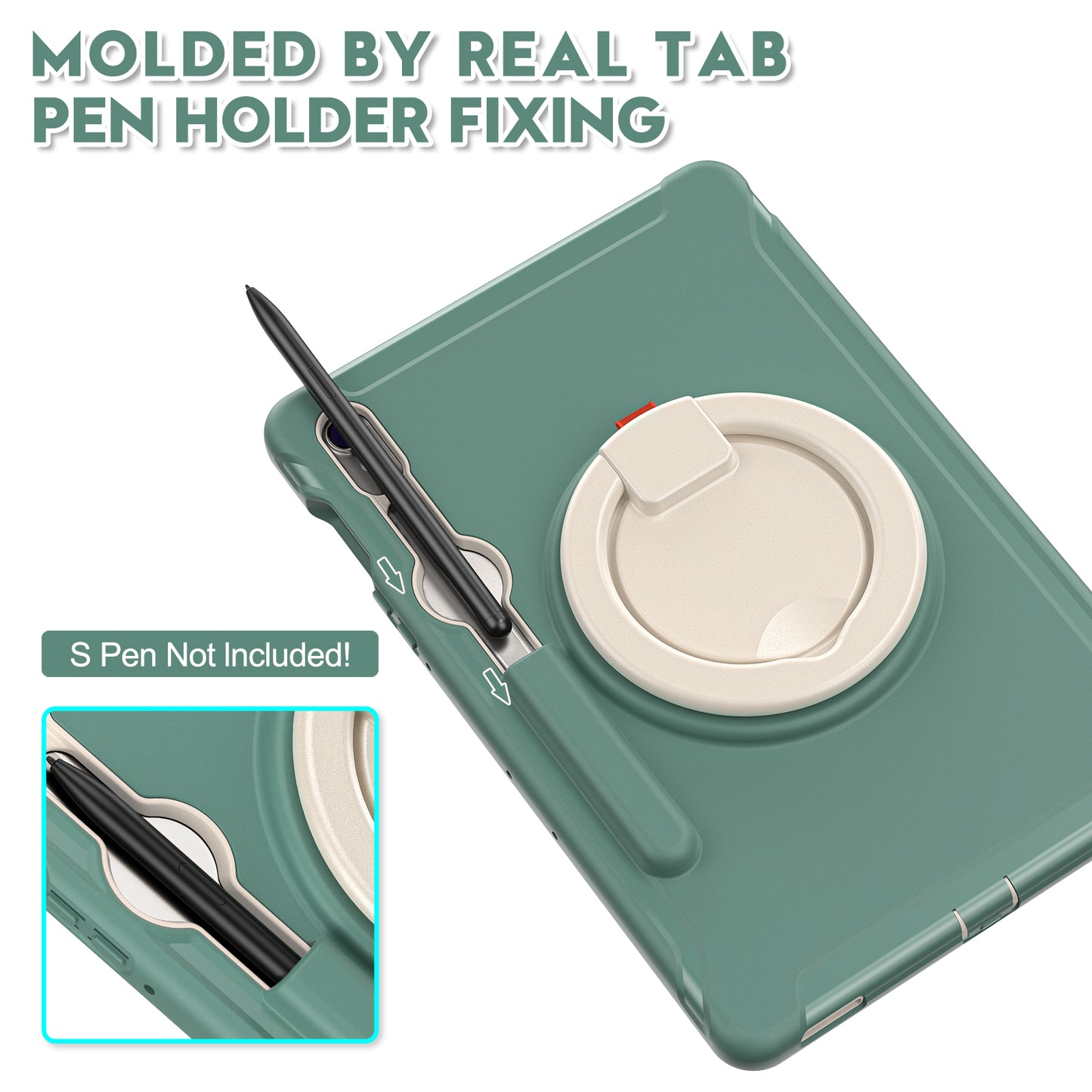 For Samsung Galaxy Tab S9 FE / S7 T870 / S8 X700 / S9 X710 Case Kickstand Tablet Cover with Pen Slot - Emerald Green