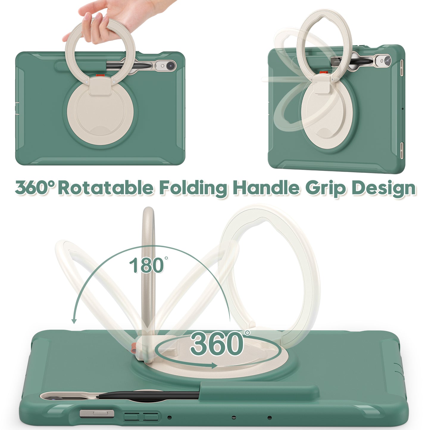 For Samsung Galaxy Tab S9 FE / S7 T870 / S8 X700 / S9 X710 Case Kickstand Tablet Cover with Pen Slot - Emerald Green