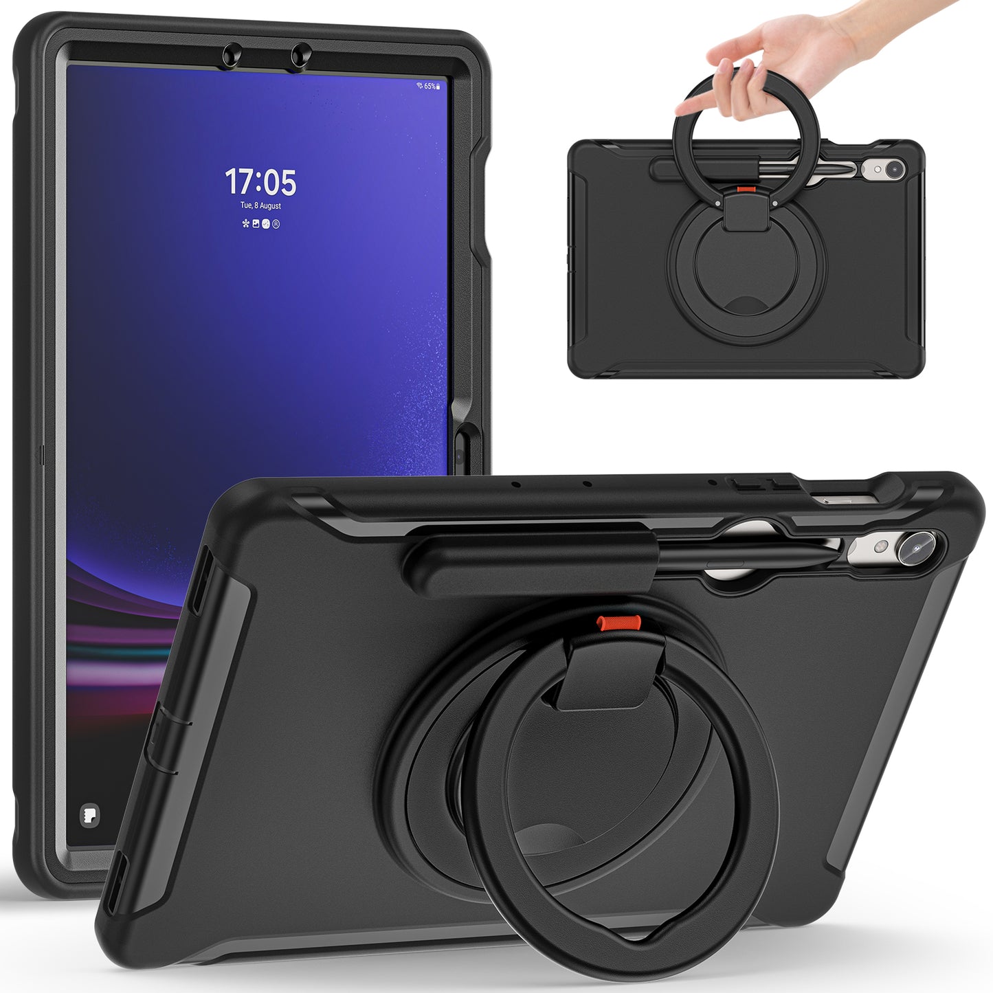For Samsung Galaxy Tab S9 FE / S7 T870 / S8 X700 / S9 X710 Case Kickstand Tablet Cover with Pen Slot - Black