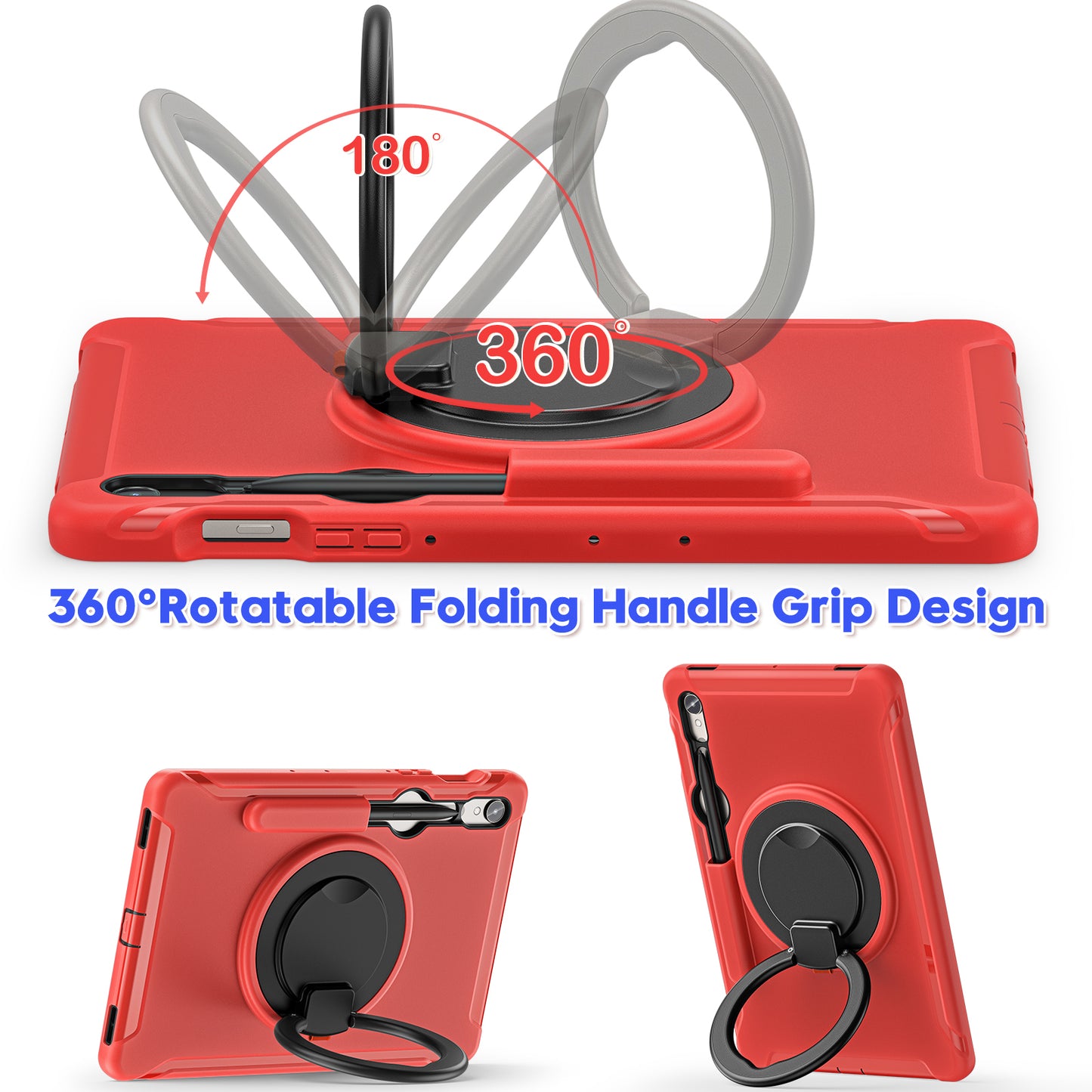 For Samsung Galaxy Tab S9 FE / S7 T870 / S8 X700 / S9 X710 Case Kickstand Tablet Cover with Pen Slot - Red