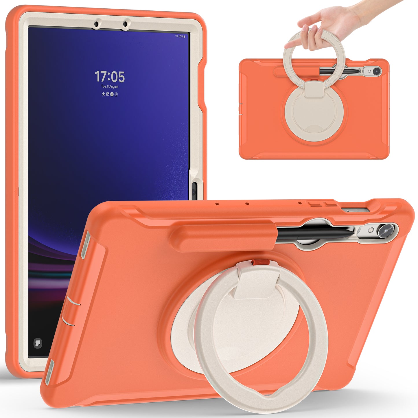 For Samsung Galaxy Tab S9 FE / S7 T870 / S8 X700 / S9 X710 Case Kickstand Tablet Cover with Pen Slot - Coral Orange