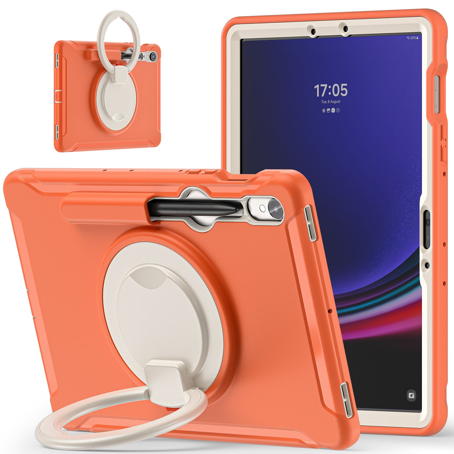 For Samsung Galaxy Tab S9 FE / S7 T870 / S8 X700 / S9 X710 Case Kickstand Tablet Cover with Pen Slot - Coral Orange