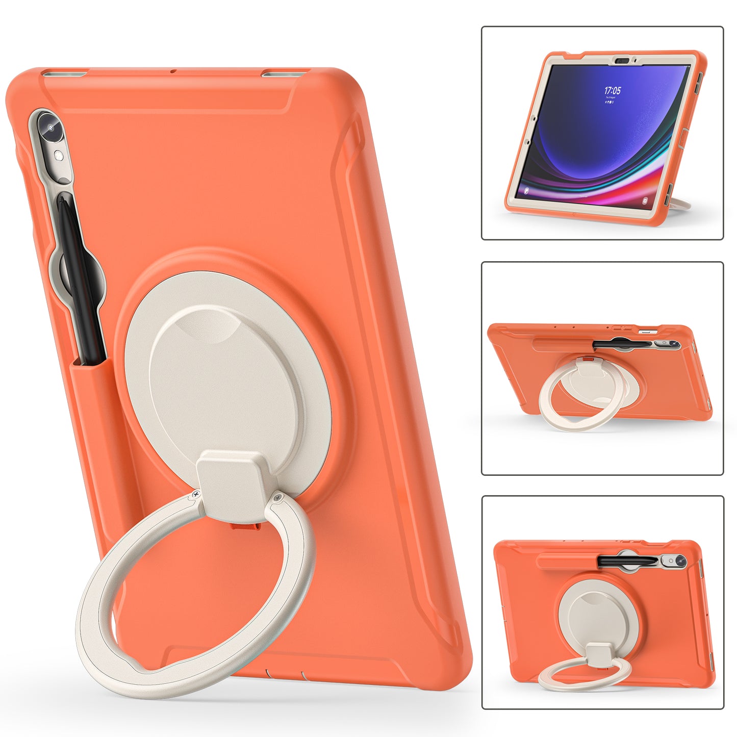 For Samsung Galaxy Tab S9 FE / S7 T870 / S8 X700 / S9 X710 Case Kickstand Tablet Cover with Pen Slot - Coral Orange