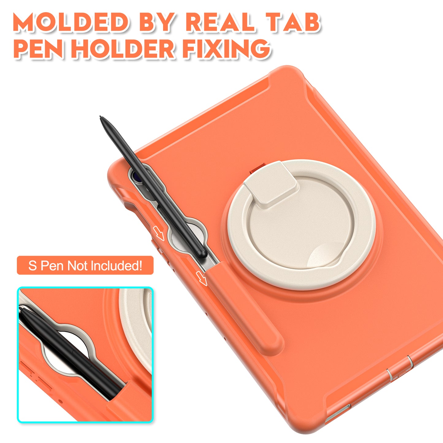 For Samsung Galaxy Tab S9 FE / S7 T870 / S8 X700 / S9 X710 Case Kickstand Tablet Cover with Pen Slot - Coral Orange