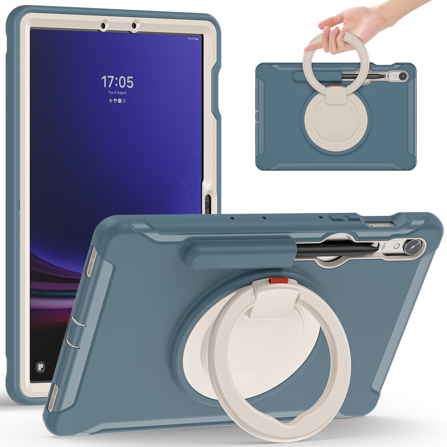 For Samsung Galaxy Tab S9 FE / S7 T870 / S8 X700 / S9 X710 Case Kickstand Tablet Cover with Pen Slot - Cornflower Blue