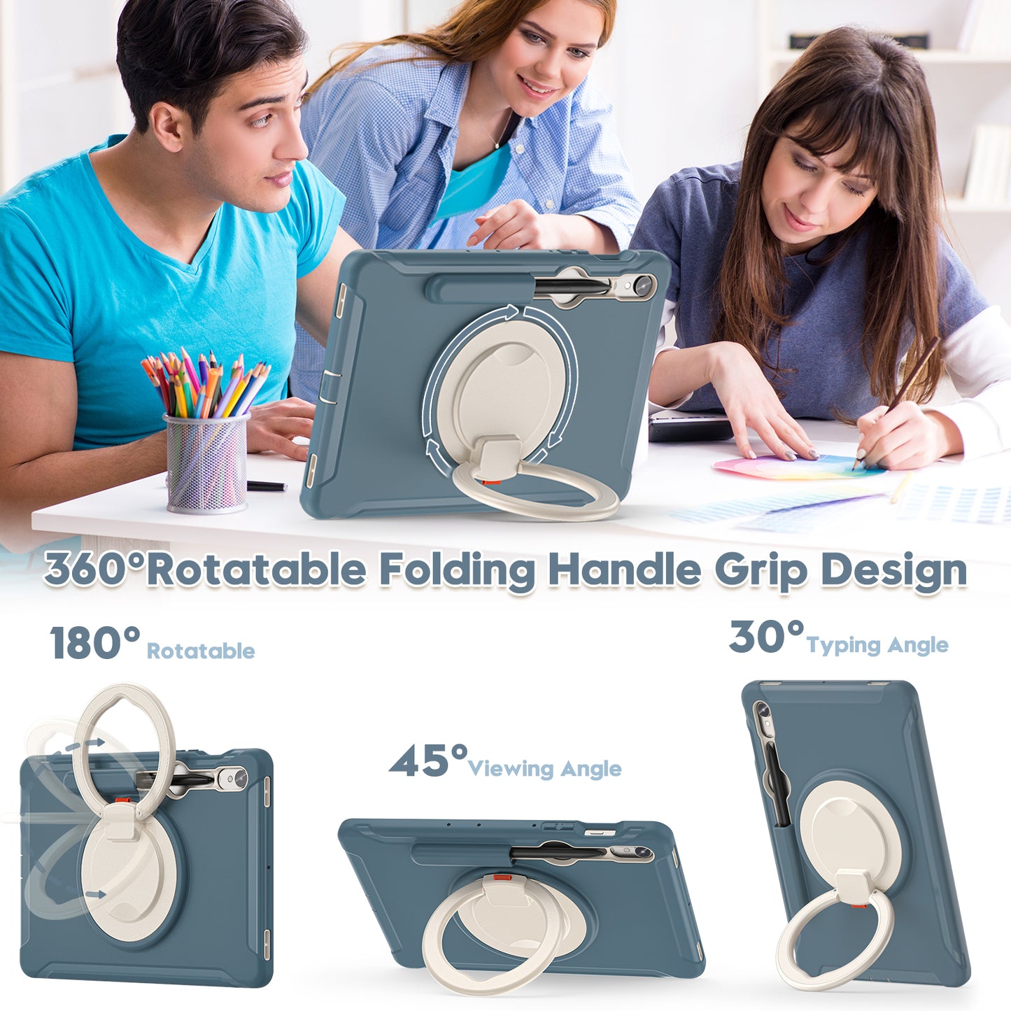 For Samsung Galaxy Tab S9 FE / S7 T870 / S8 X700 / S9 X710 Case Kickstand Tablet Cover with Pen Slot - Cornflower Blue