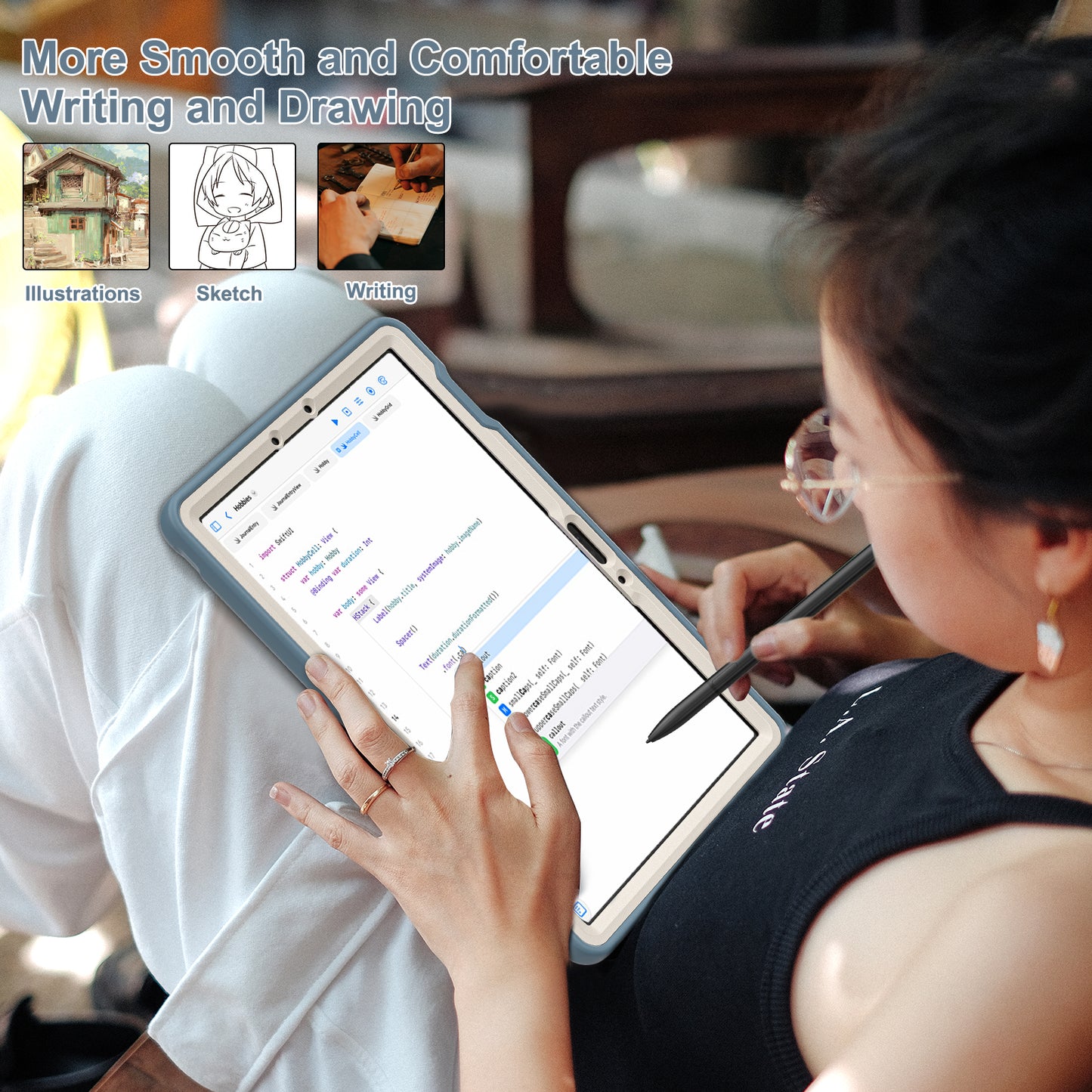 For Samsung Galaxy Tab S9 FE / S7 T870 / S8 X700 / S9 X710 Case Kickstand Tablet Cover with Pen Slot - Cornflower Blue