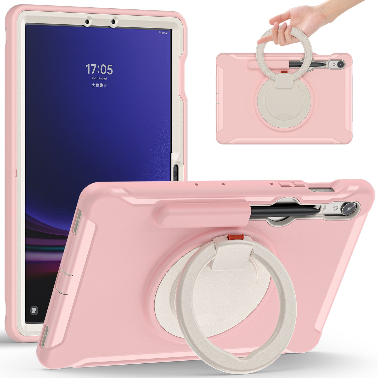 For Samsung Galaxy Tab S9 FE / S7 T870 / S8 X700 / S9 X710 Case Kickstand Tablet Cover with Pen Slot - Cherry Blossoms Pink