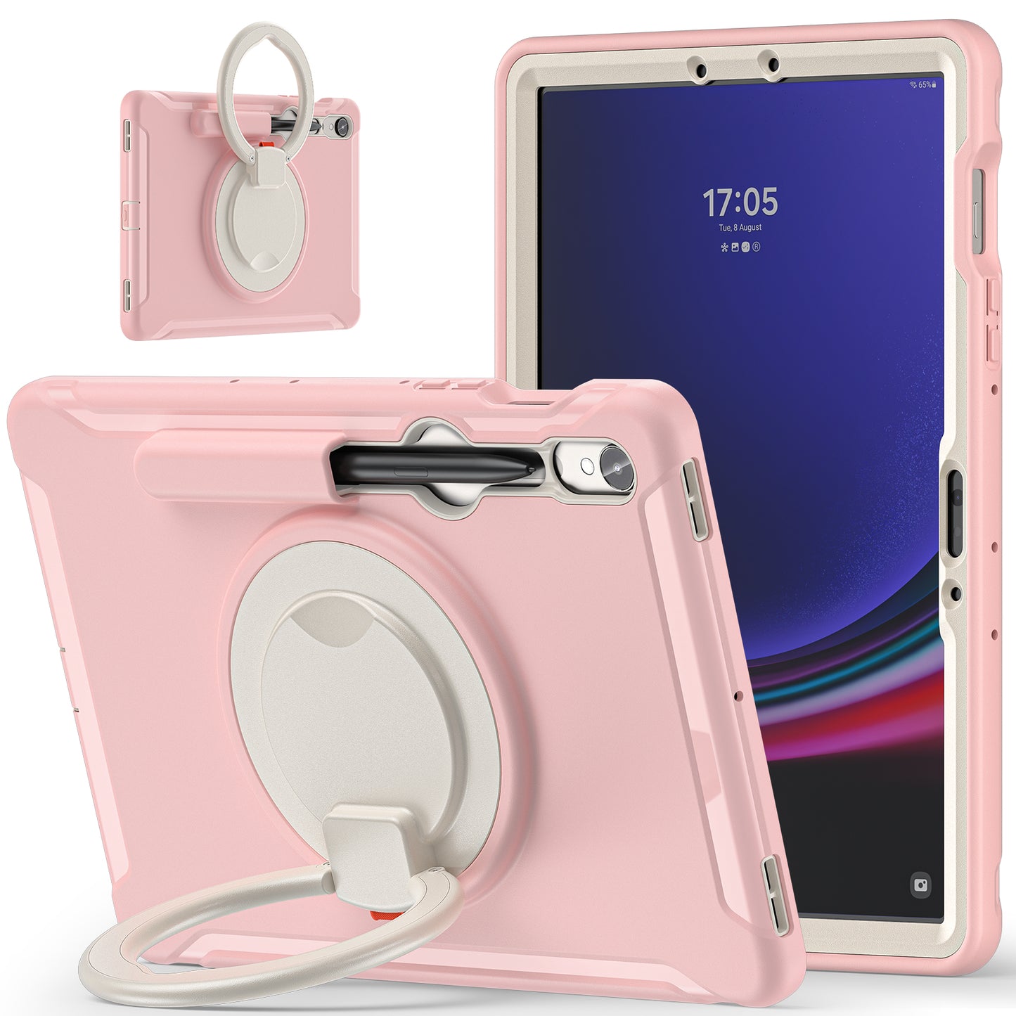 For Samsung Galaxy Tab S9 FE / S7 T870 / S8 X700 / S9 X710 Case Kickstand Tablet Cover with Pen Slot - Cherry Blossoms Pink