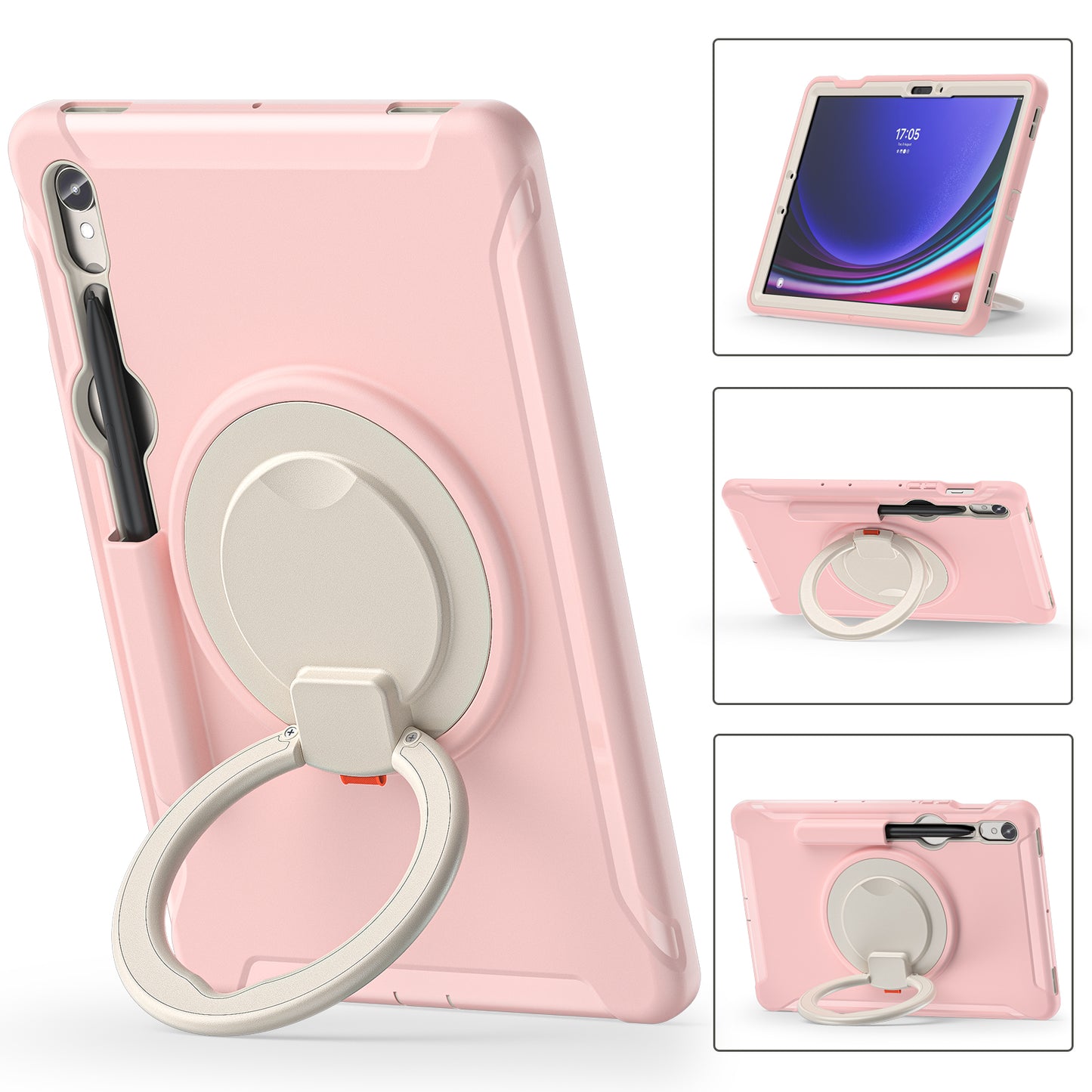For Samsung Galaxy Tab S9 FE / S7 T870 / S8 X700 / S9 X710 Case Kickstand Tablet Cover with Pen Slot - Cherry Blossoms Pink