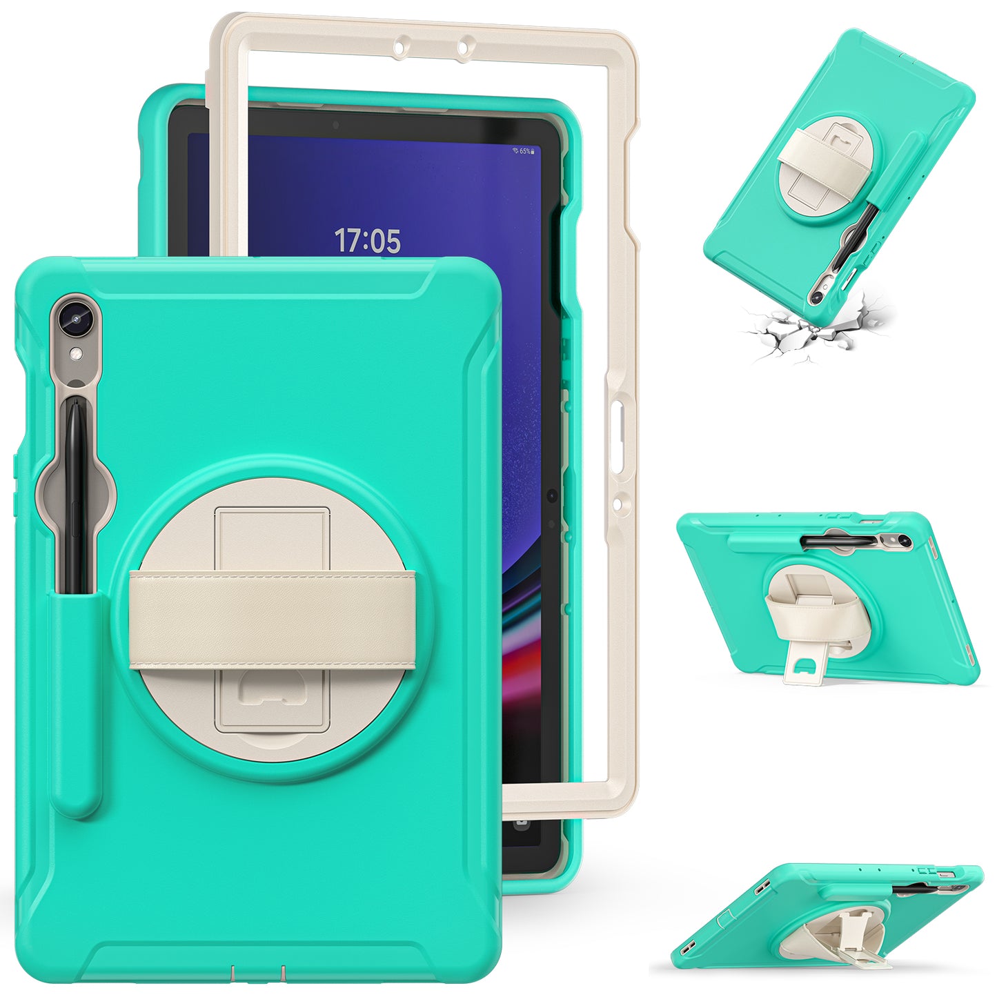 For Samsung Galaxy Tab S9 FE / S7 T870 / S8 X700 / S9 X710 Case PC+TPU Kickstand Tablet Cover with Pen Slot - Mint Green