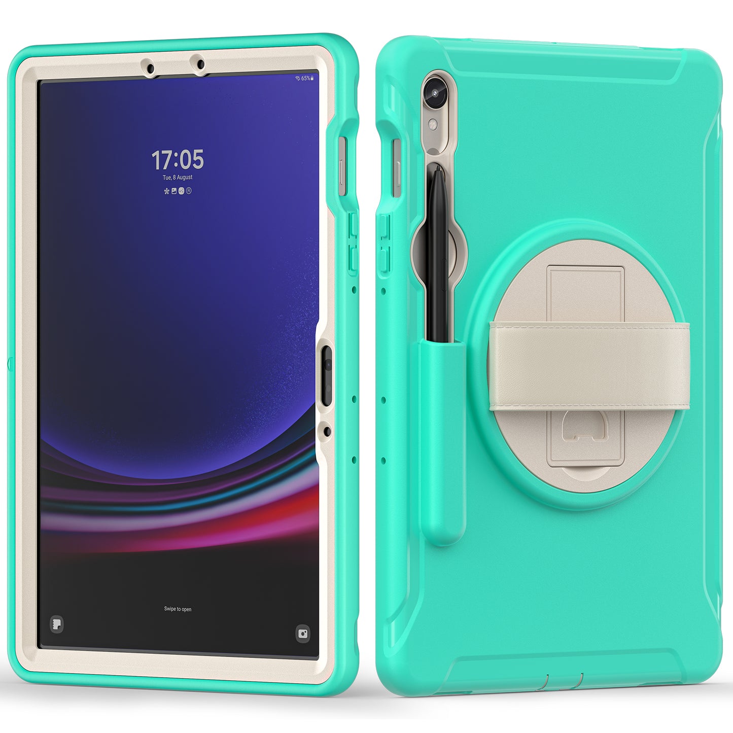 For Samsung Galaxy Tab S9 FE / S7 T870 / S8 X700 / S9 X710 Case PC+TPU Kickstand Tablet Cover with Pen Slot - Mint Green