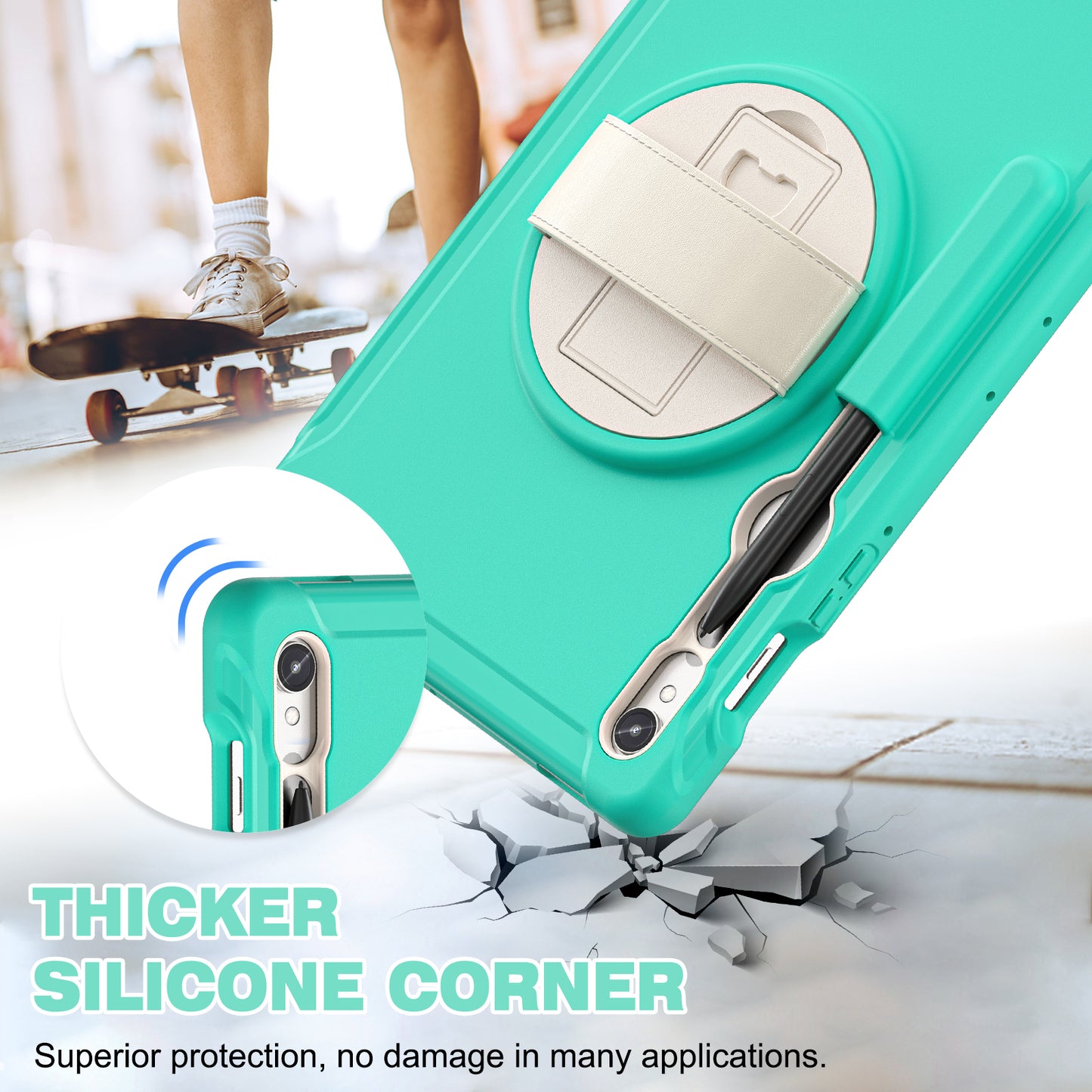 For Samsung Galaxy Tab S9 FE / S7 T870 / S8 X700 / S9 X710 Case PC+TPU Kickstand Tablet Cover with Pen Slot - Mint Green