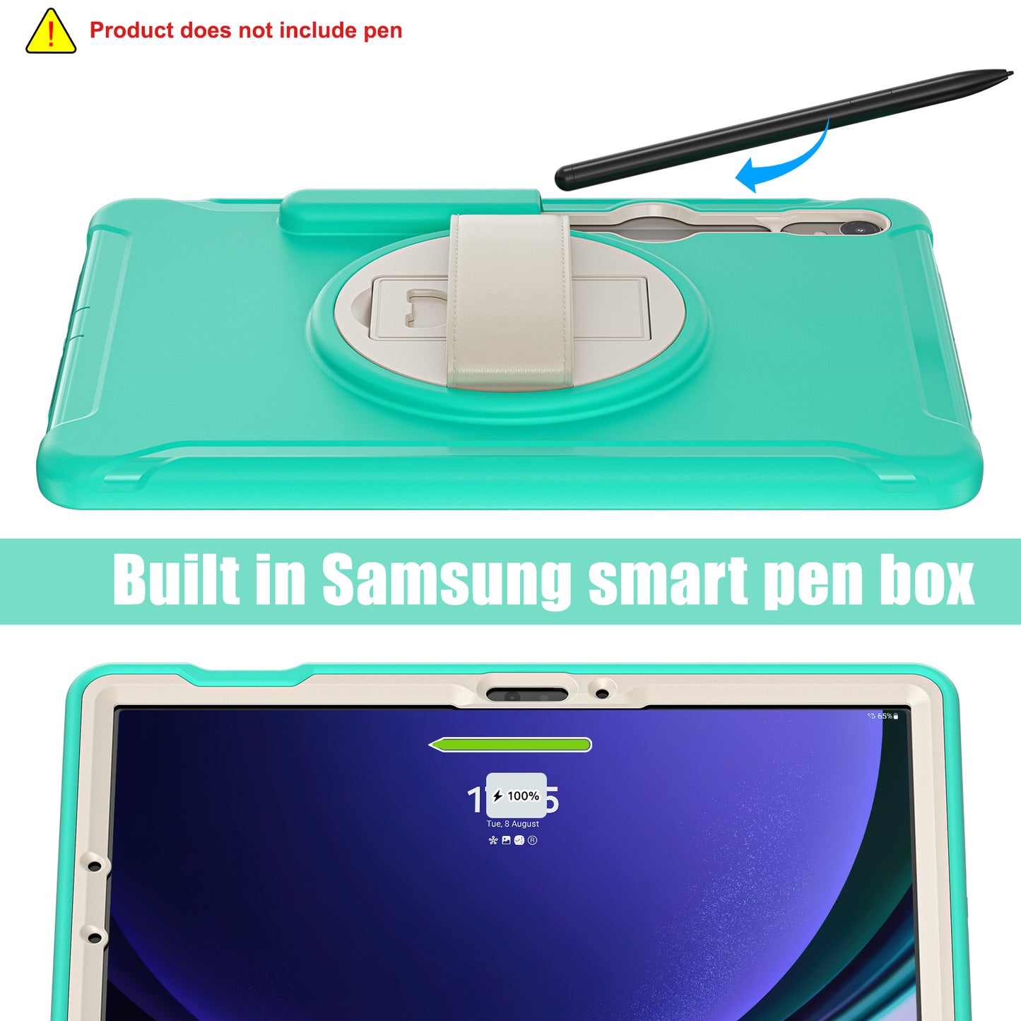 For Samsung Galaxy Tab S9 FE / S7 T870 / S8 X700 / S9 X710 Case PC+TPU Kickstand Tablet Cover with Pen Slot - Mint Green