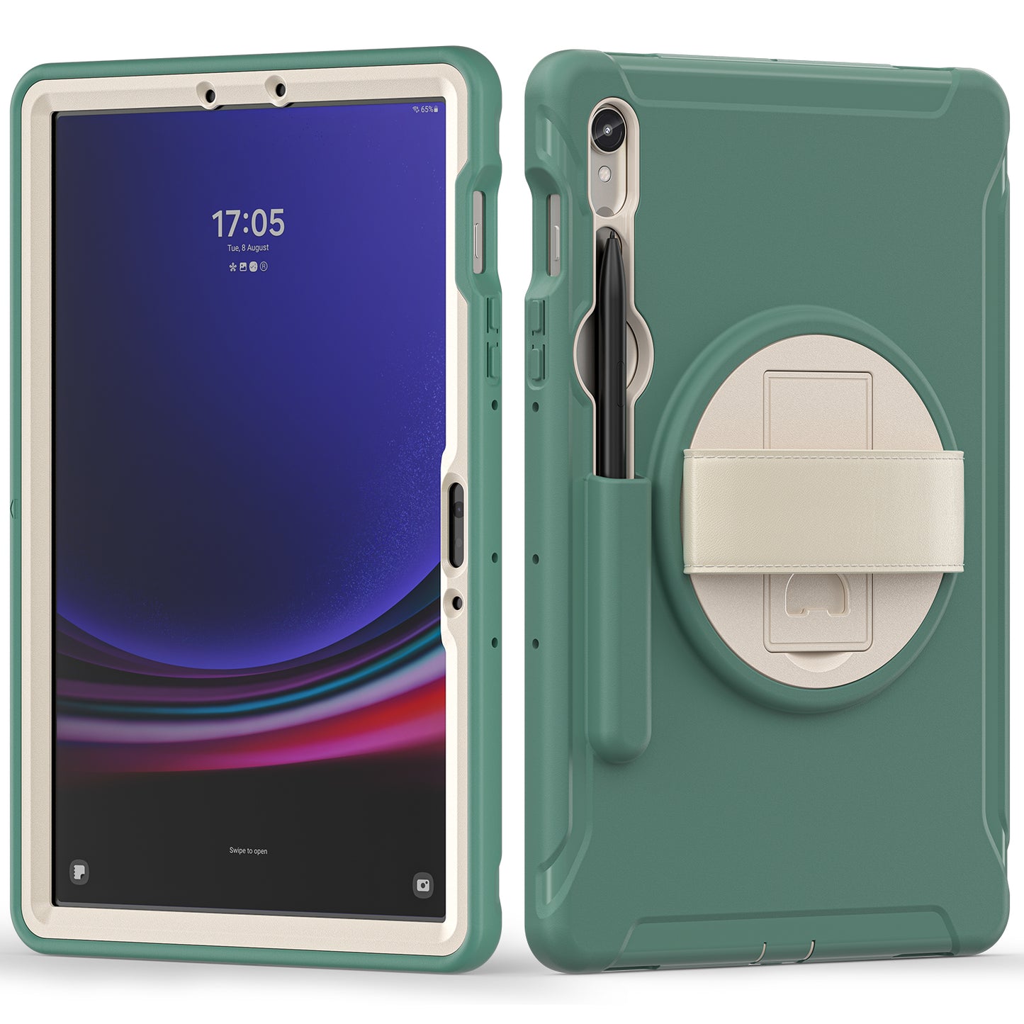 For Samsung Galaxy Tab S9 FE / S7 T870 / S8 X700 / S9 X710 Case PC+TPU Kickstand Tablet Cover with Pen Slot - Emerald Green