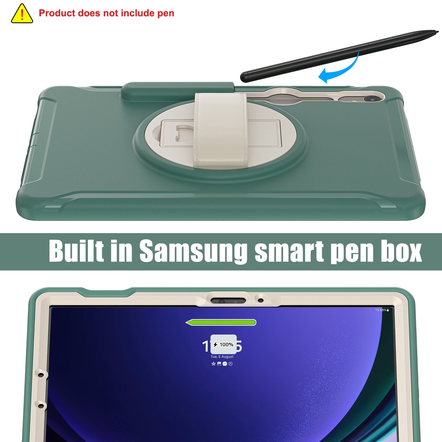 For Samsung Galaxy Tab S9 FE / S7 T870 / S8 X700 / S9 X710 Case PC+TPU Kickstand Tablet Cover with Pen Slot - Emerald Green