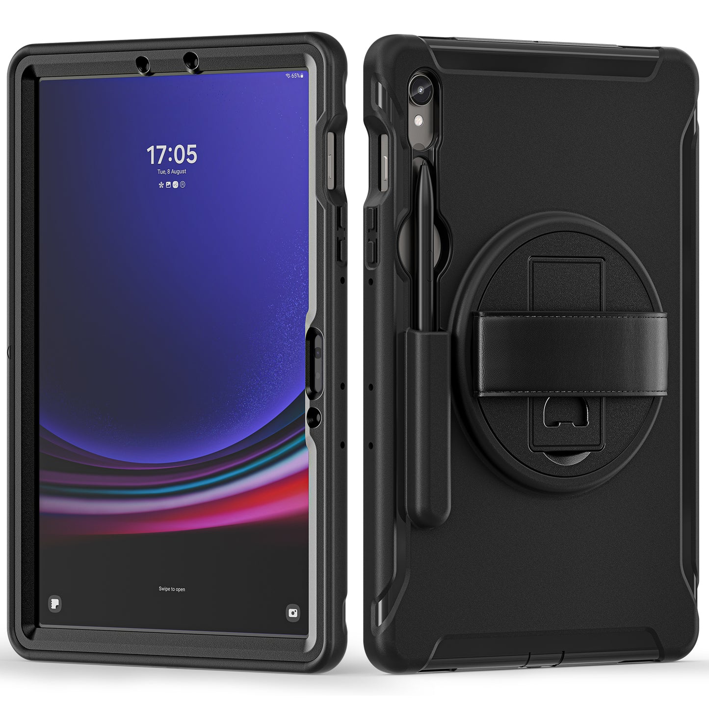 For Samsung Galaxy Tab S9 FE / S7 T870 / S8 X700 / S9 X710 Case PC+TPU Kickstand Tablet Cover with Pen Slot - Black