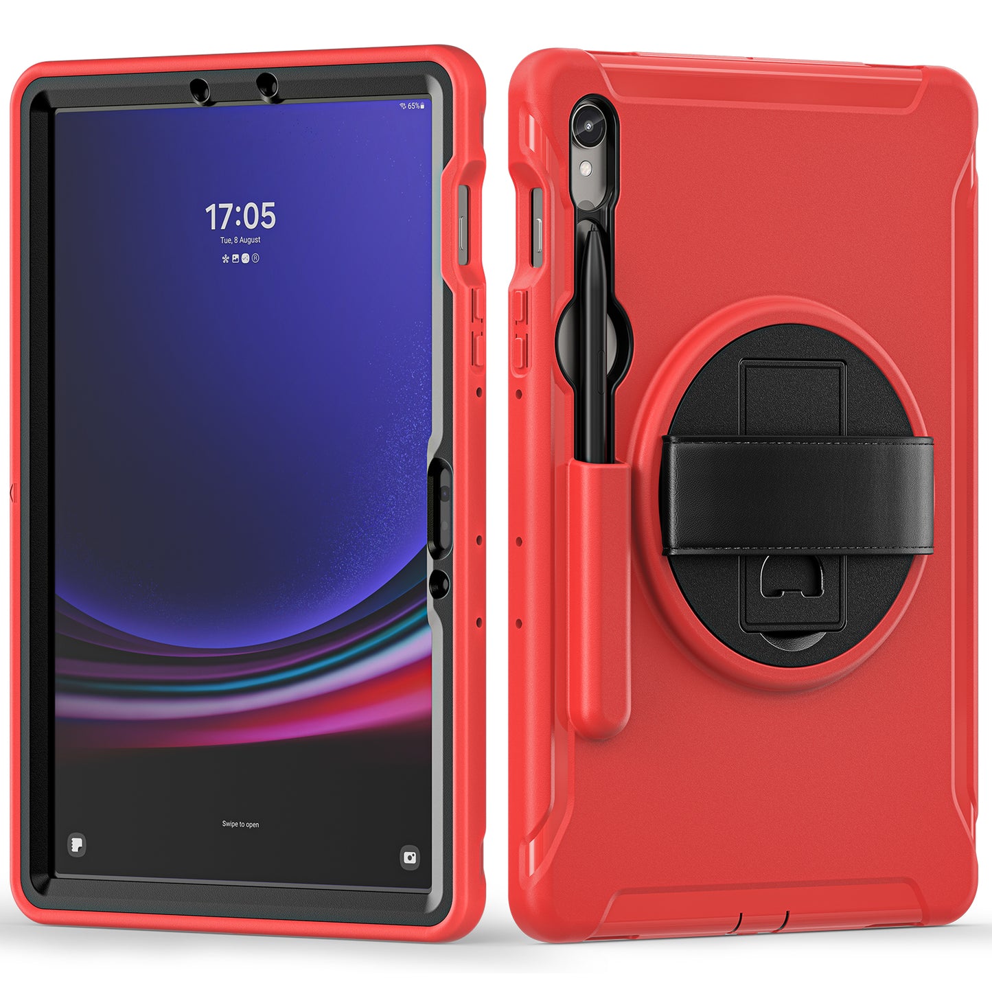 For Samsung Galaxy Tab S9 FE / S7 T870 / S8 X700 / S9 X710 Case PC+TPU Kickstand Tablet Cover with Pen Slot - Red