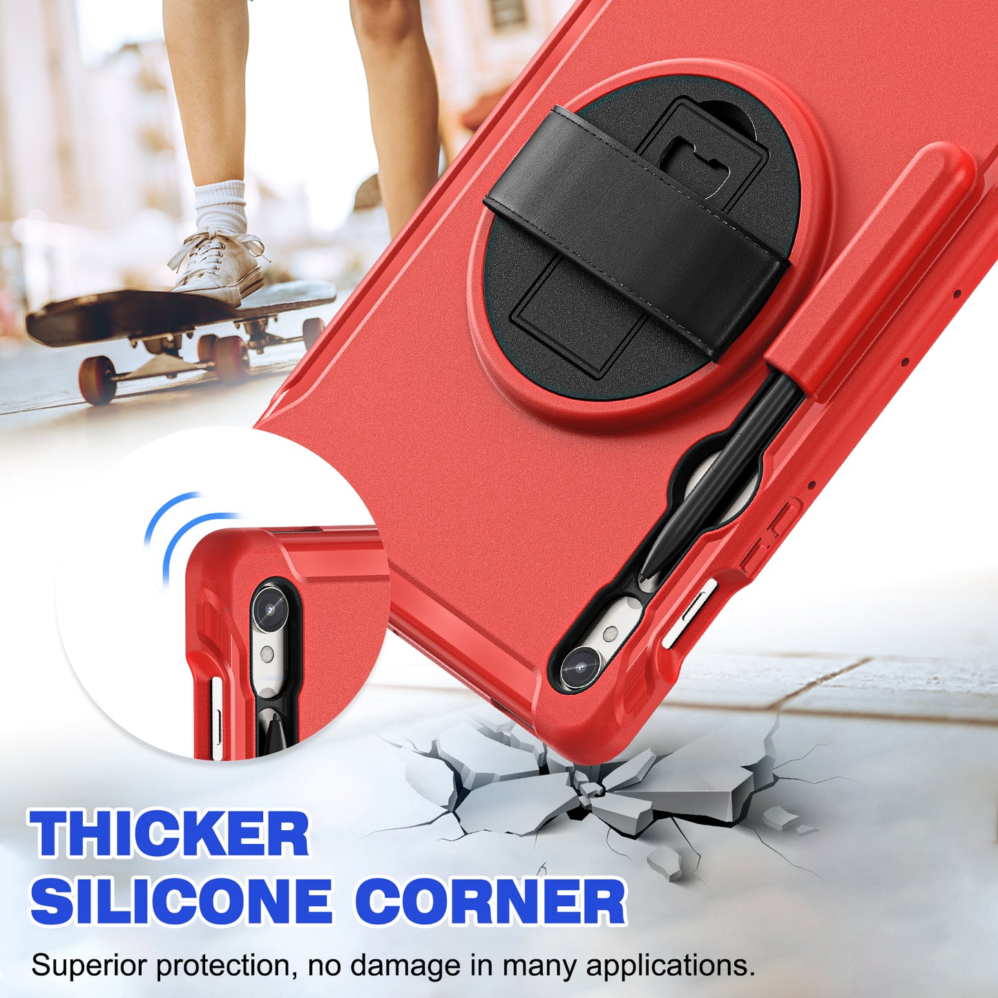 For Samsung Galaxy Tab S9 FE / S7 T870 / S8 X700 / S9 X710 Case PC+TPU Kickstand Tablet Cover with Pen Slot - Red