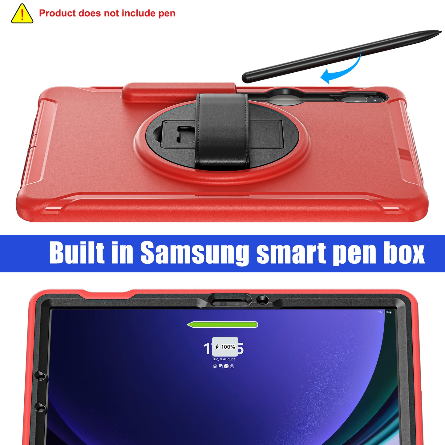 For Samsung Galaxy Tab S9 FE / S7 T870 / S8 X700 / S9 X710 Case PC+TPU Kickstand Tablet Cover with Pen Slot - Red