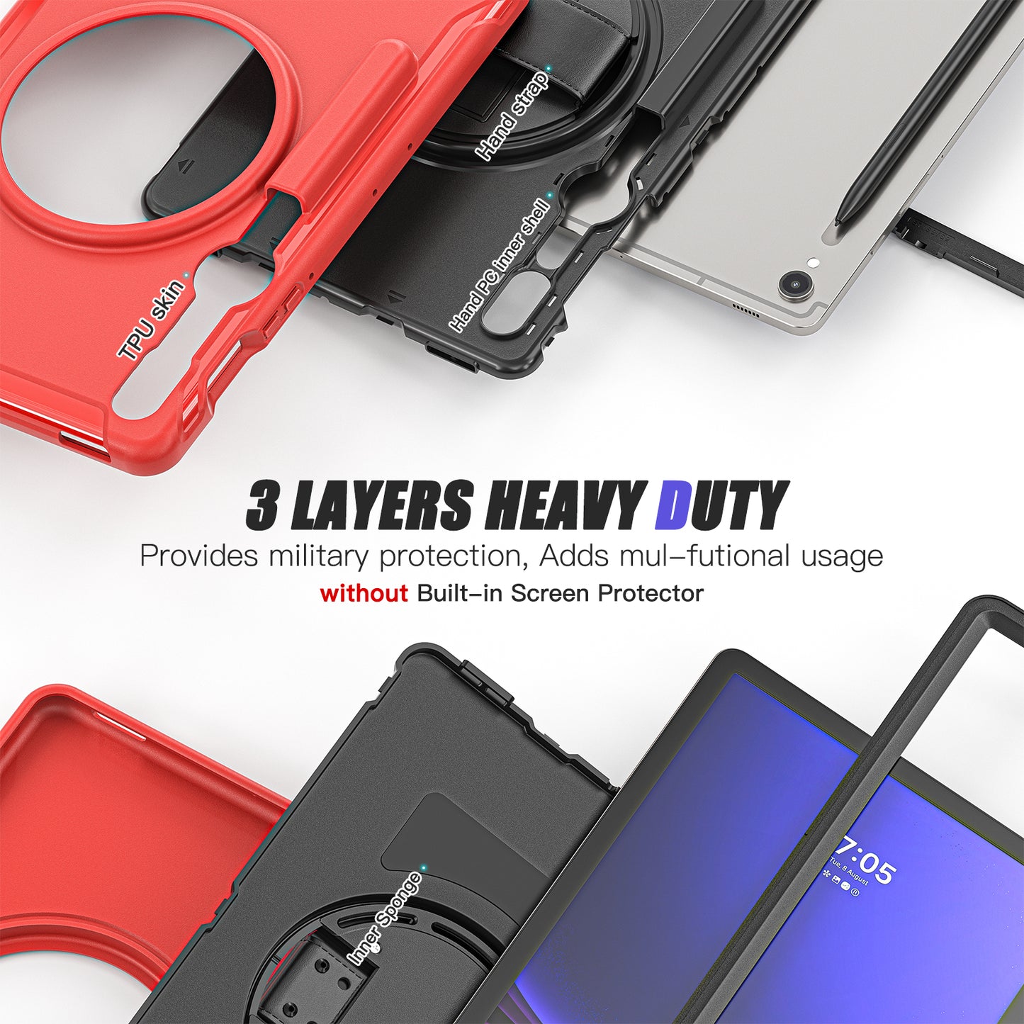 For Samsung Galaxy Tab S9 FE / S7 T870 / S8 X700 / S9 X710 Case PC+TPU Kickstand Tablet Cover with Pen Slot - Red