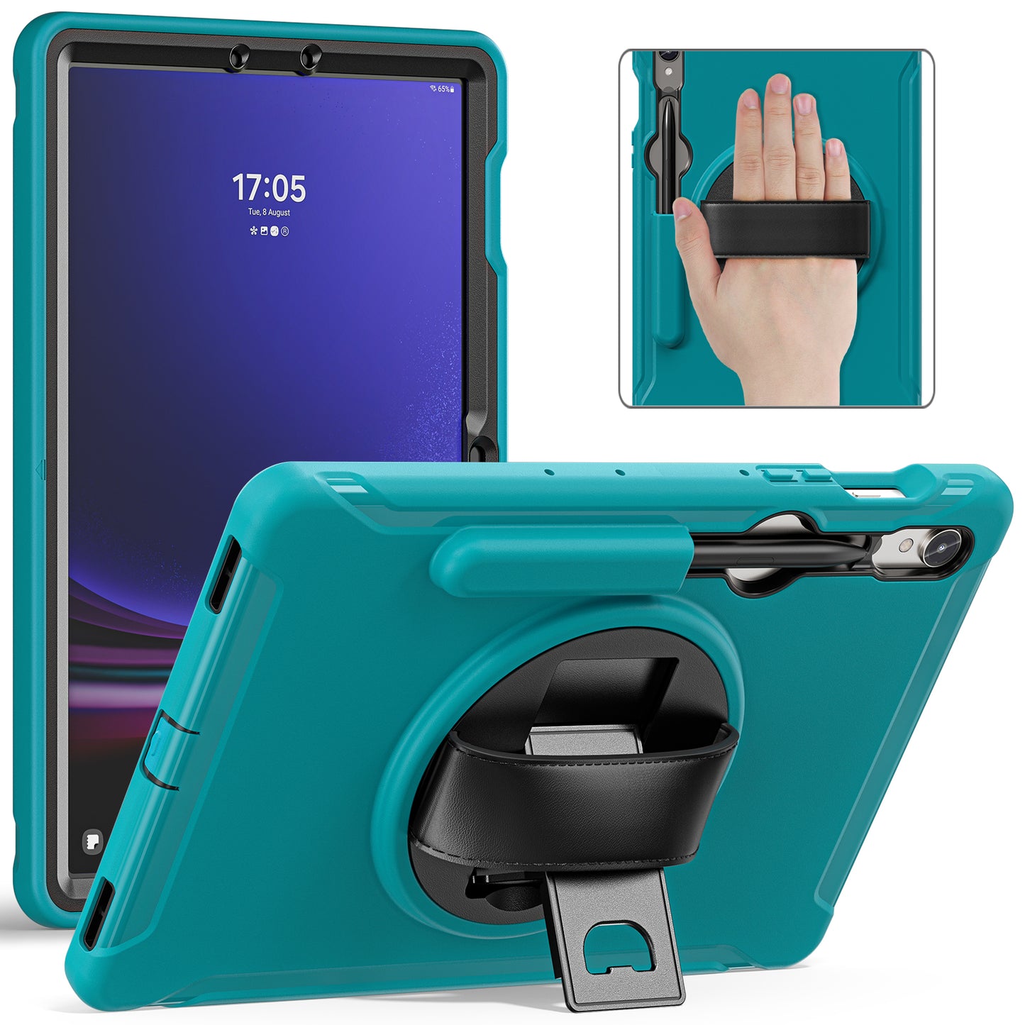 For Samsung Galaxy Tab S9 FE / S7 T870 / S8 X700 / S9 X710 Case PC+TPU Kickstand Tablet Cover with Pen Slot - Blue