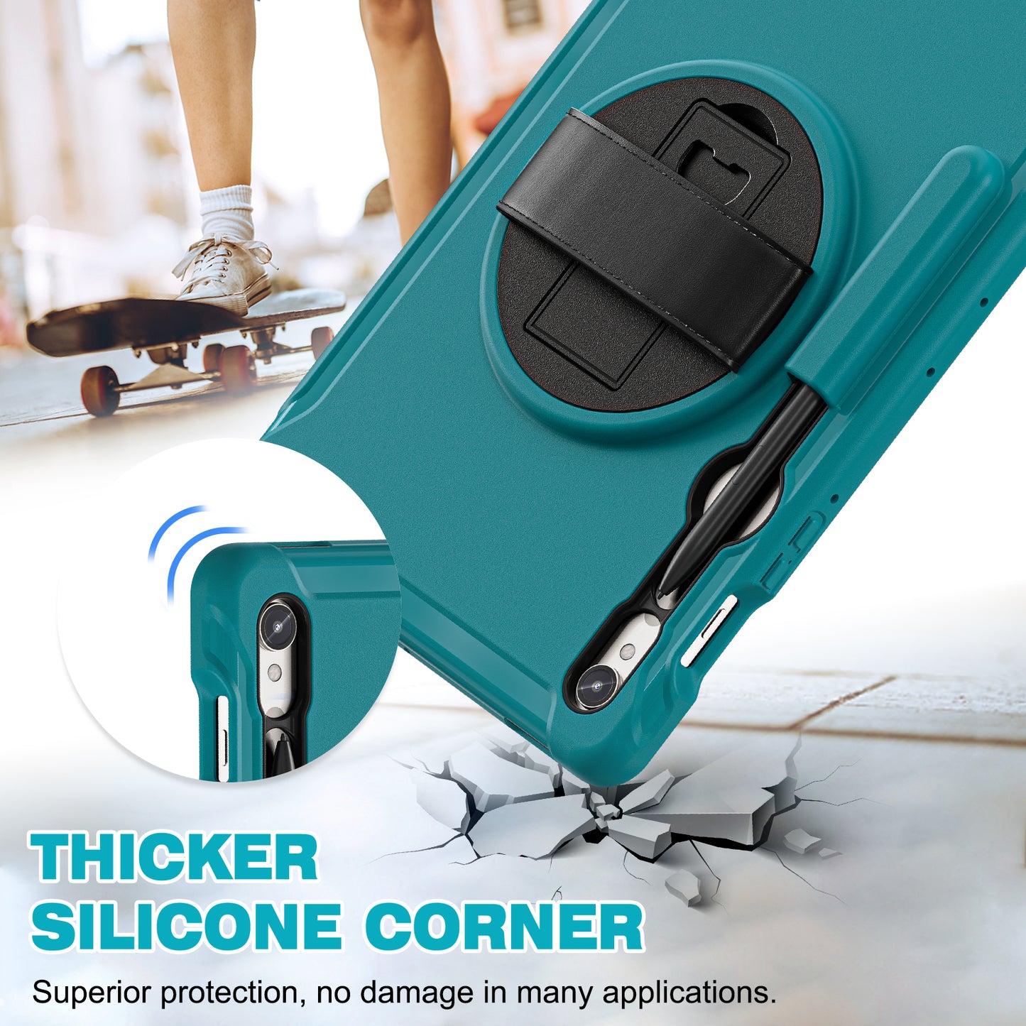 For Samsung Galaxy Tab S9 FE / S7 T870 / S8 X700 / S9 X710 Case PC+TPU Kickstand Tablet Cover with Pen Slot - Blue