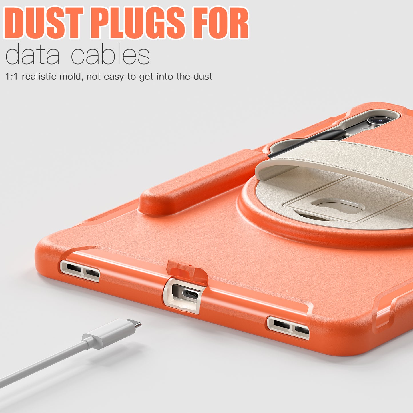 For Samsung Galaxy Tab S9 FE / S7 T870 / S8 X700 / S9 X710 Case PC+TPU Kickstand Tablet Cover with Pen Slot - Coral Orange