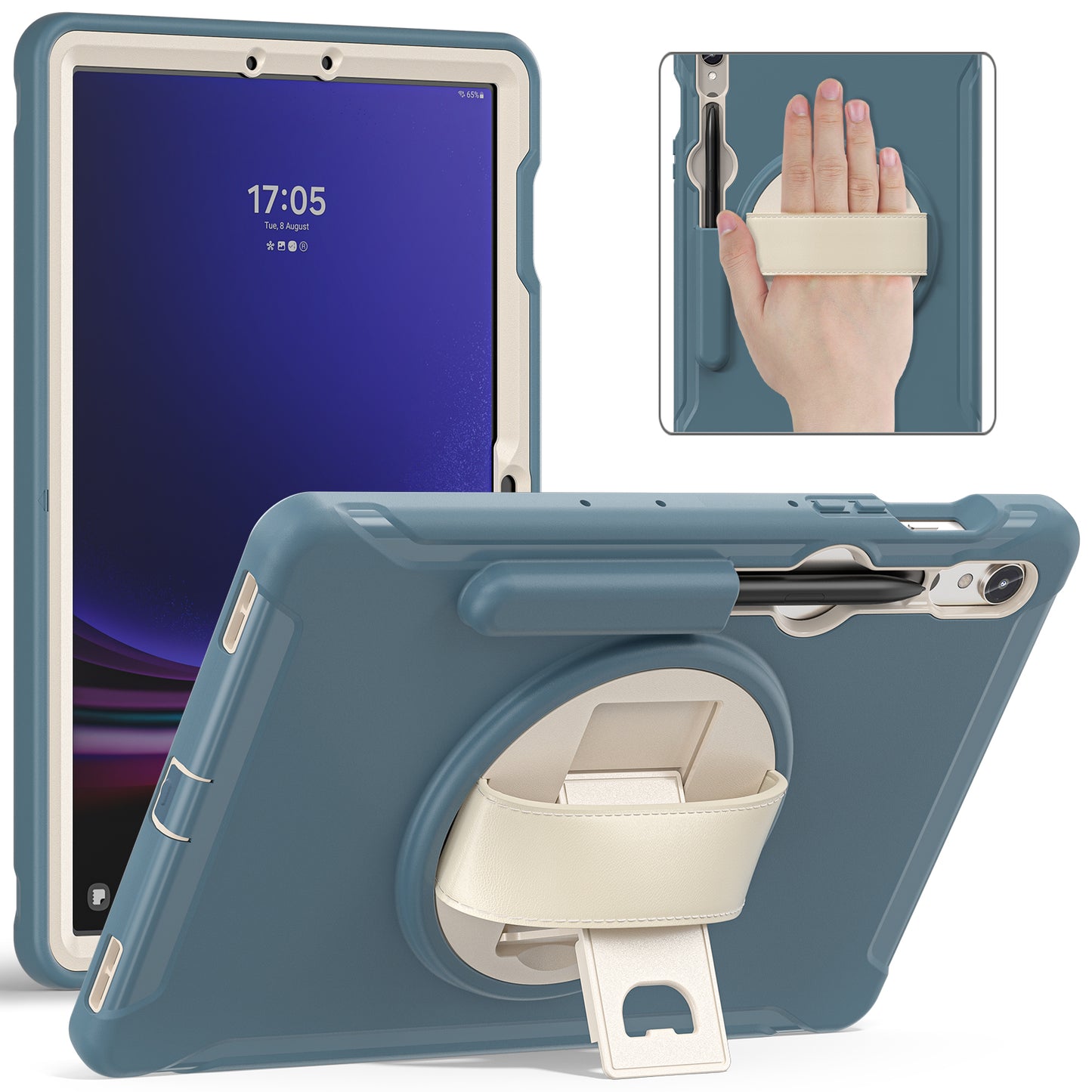 For Samsung Galaxy Tab S9 FE / S7 T870 / S8 X700 / S9 X710 Case PC+TPU Kickstand Tablet Cover with Pen Slot - Cornflower Blue