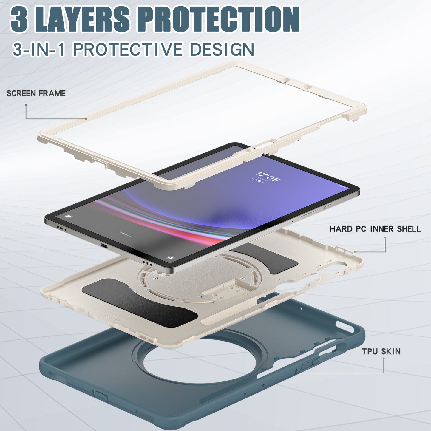 For Samsung Galaxy Tab S9 FE / S7 T870 / S8 X700 / S9 X710 Case PC+TPU Kickstand Tablet Cover with Pen Slot - Cornflower Blue