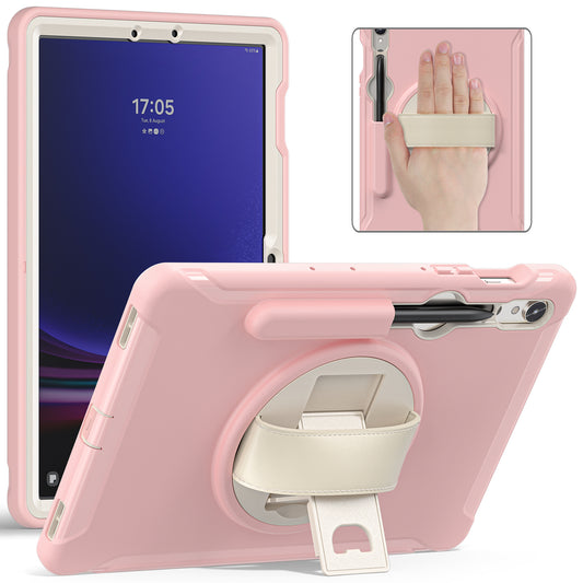 For Samsung Galaxy Tab S9 FE / S7 T870 / S8 X700 / S9 X710 Case PC+TPU Kickstand Tablet Cover with Pen Slot - Cherry Blossoms Pink