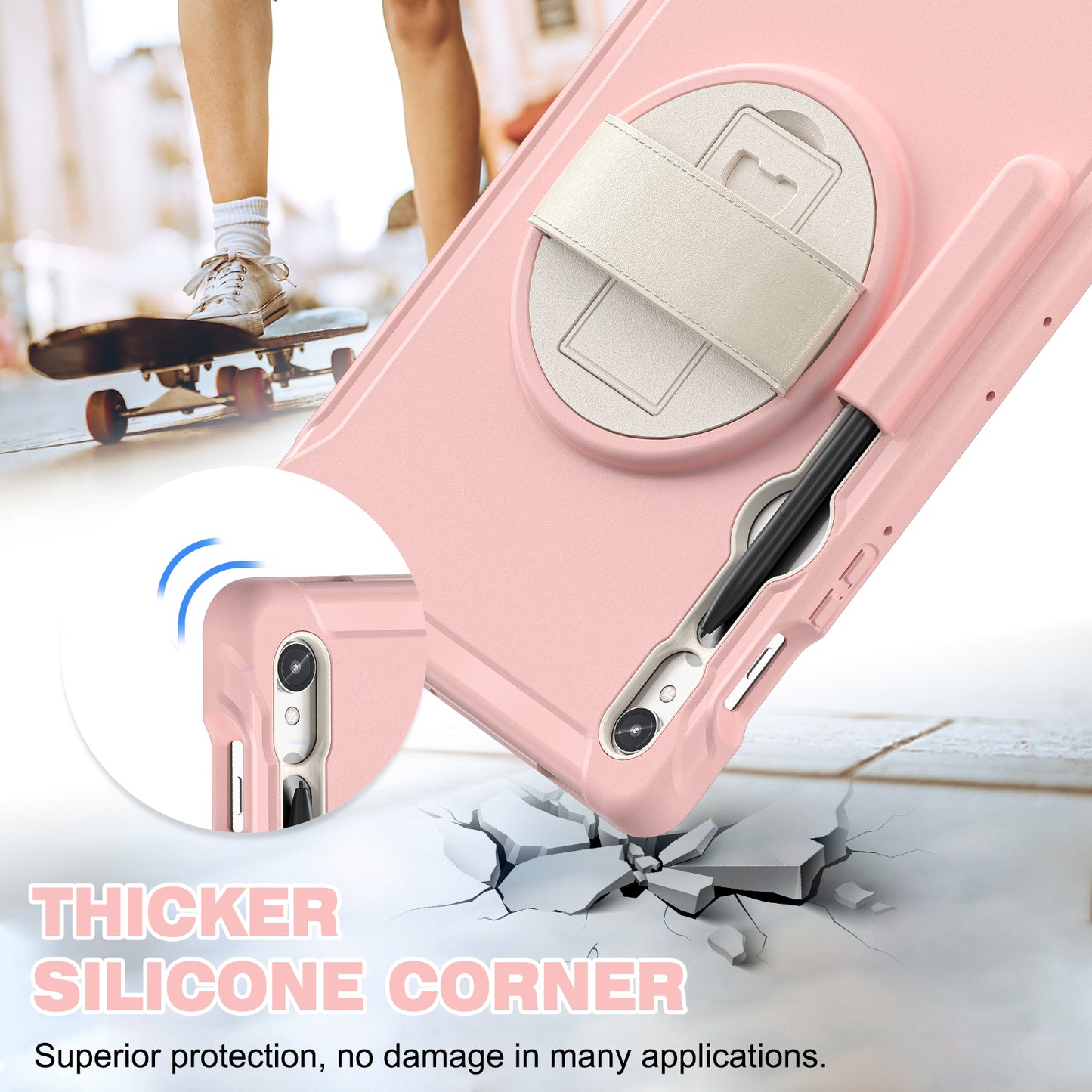 For Samsung Galaxy Tab S9 FE / S7 T870 / S8 X700 / S9 X710 Case PC+TPU Kickstand Tablet Cover with Pen Slot - Cherry Blossoms Pink