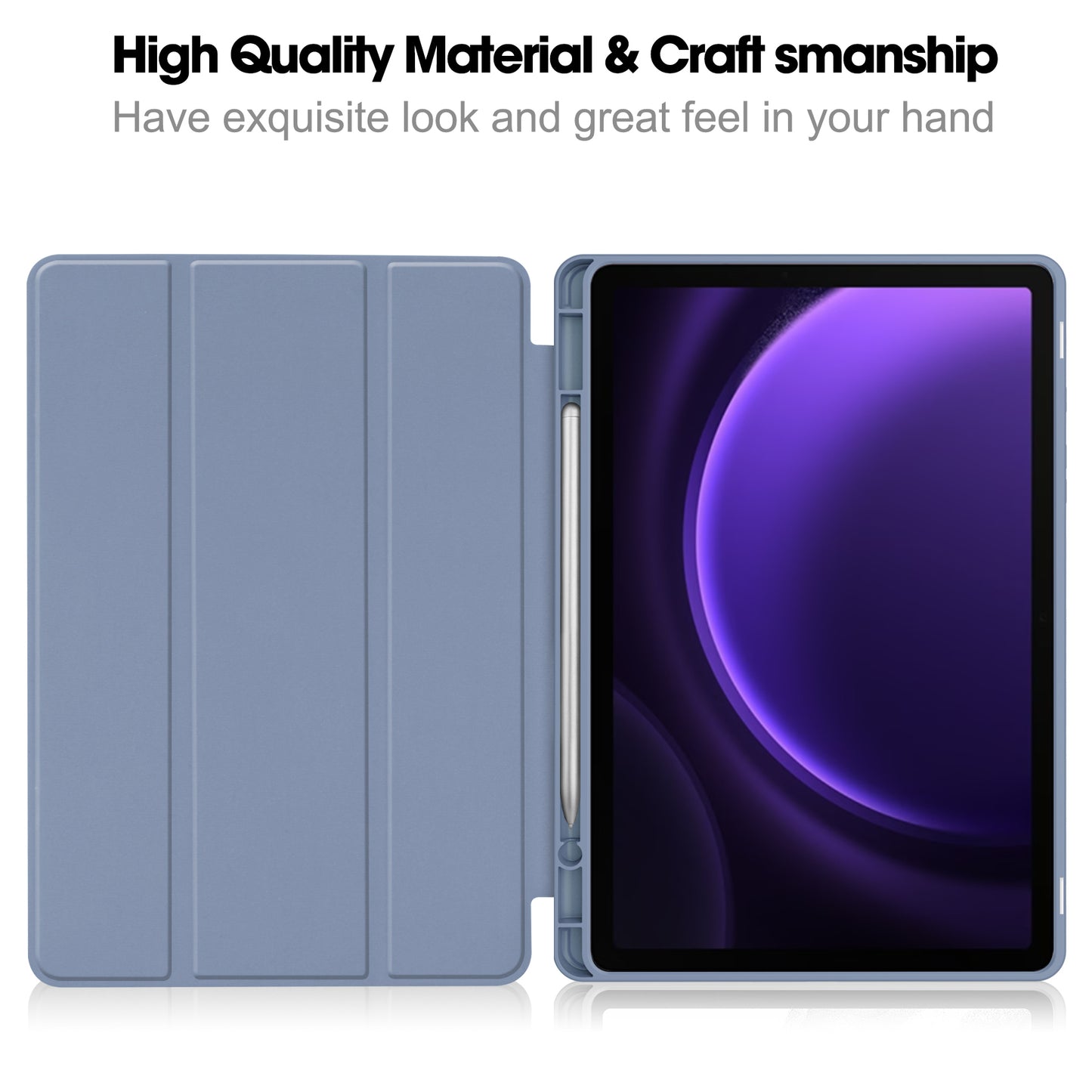 For Samsung Galaxy Tab S9 FE Leather Case Tri-fold Stand Pen Slot Tablet Cover - Purple