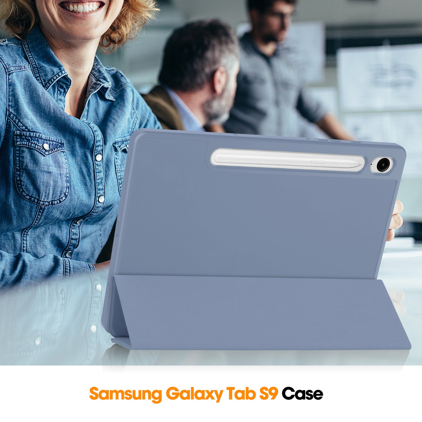 For Samsung Galaxy Tab S9 FE Leather Case Tri-fold Stand Pen Slot Tablet Cover - Purple