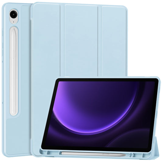 For Samsung Galaxy Tab S9 FE Leather Case Tri-fold Stand Pen Slot Tablet Cover - Sky Blue