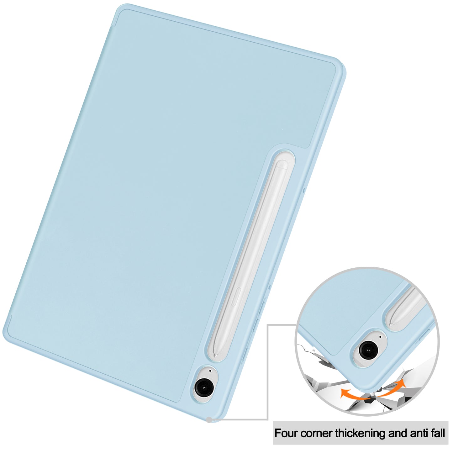 For Samsung Galaxy Tab S9 FE Leather Case Tri-fold Stand Pen Slot Tablet Cover - Sky Blue