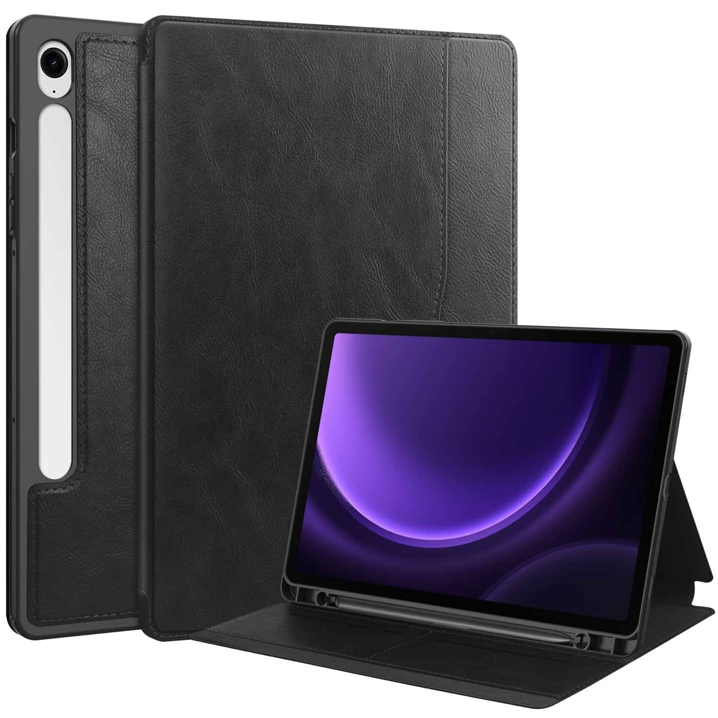 For Samsung Galaxy Tab S9 FE Leather Business Folio Cover Smart Tablet Case with Card Holder - Black