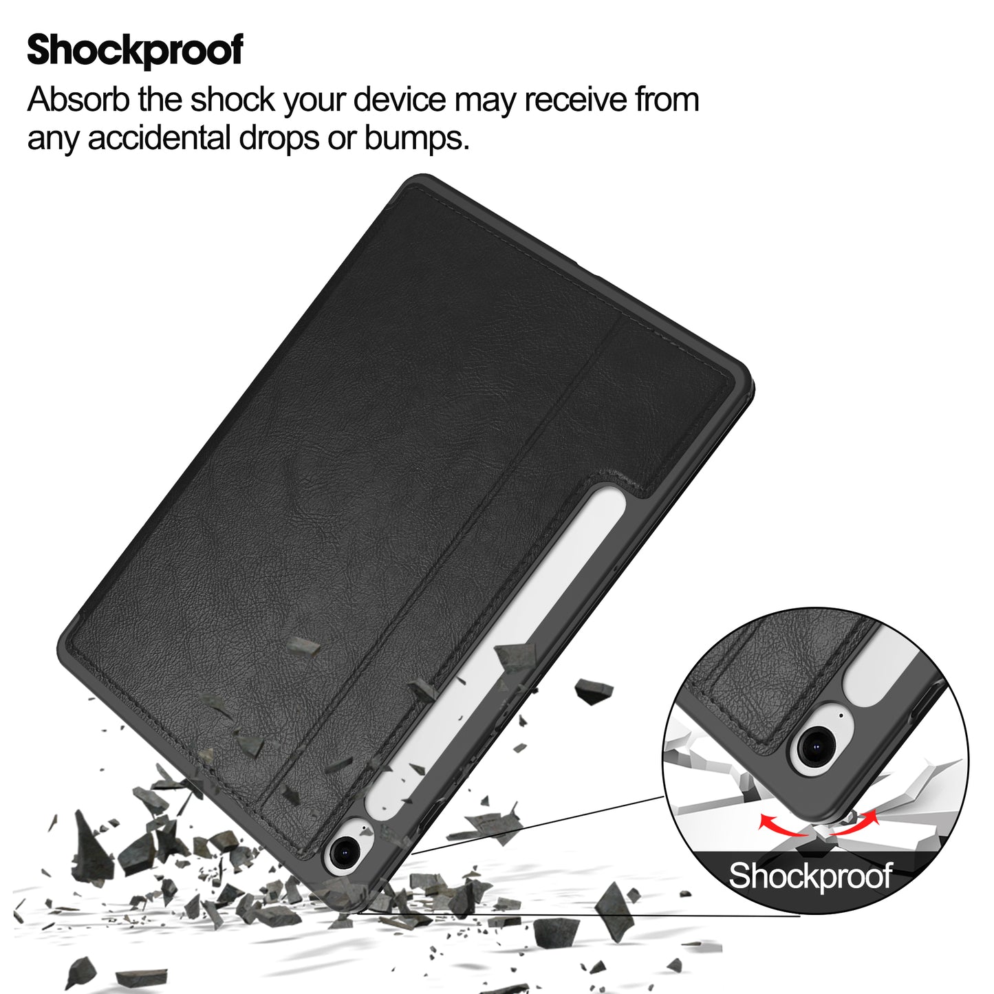 For Samsung Galaxy Tab S9 FE Leather Business Folio Cover Smart Tablet Case with Card Holder - Black