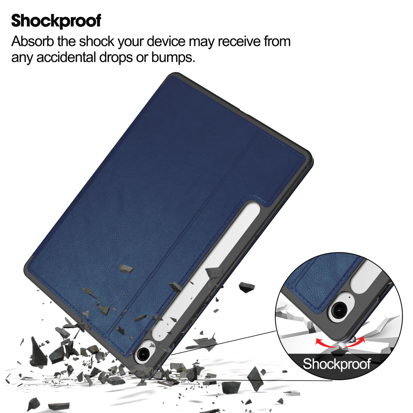 For Samsung Galaxy Tab S9 FE Leather Business Folio Cover Smart Tablet Case with Card Holder - Blue