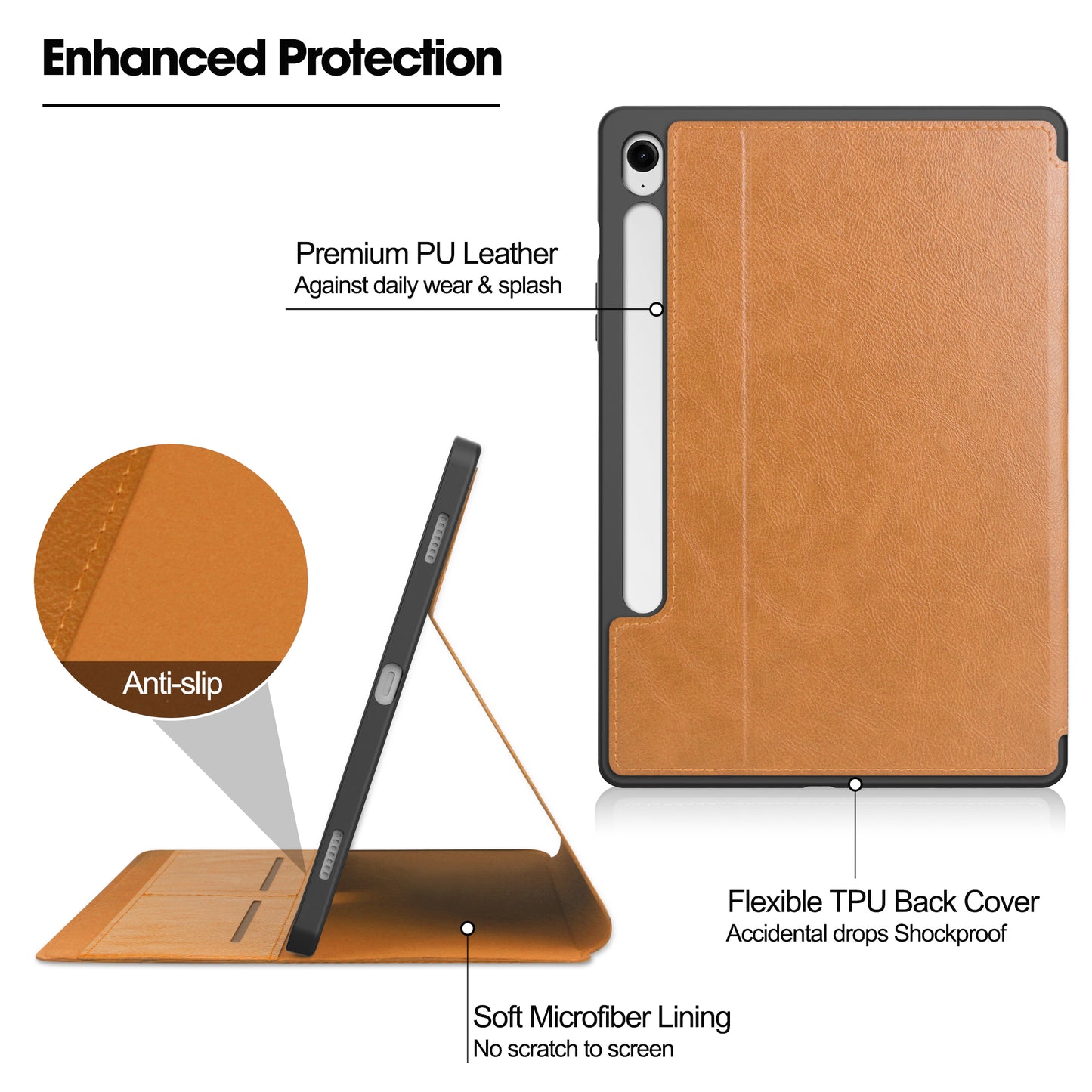 For Samsung Galaxy Tab S9 FE Leather Business Folio Cover Smart Tablet Case with Card Holder - Brown