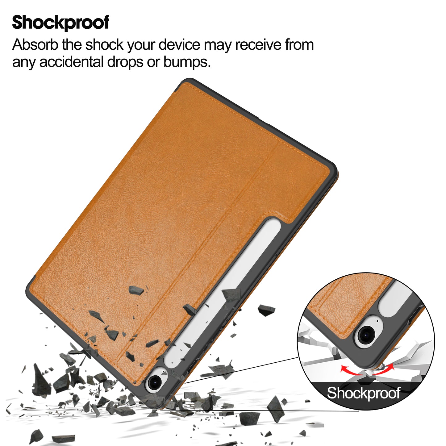 For Samsung Galaxy Tab S9 FE Leather Business Folio Cover Smart Tablet Case with Card Holder - Brown