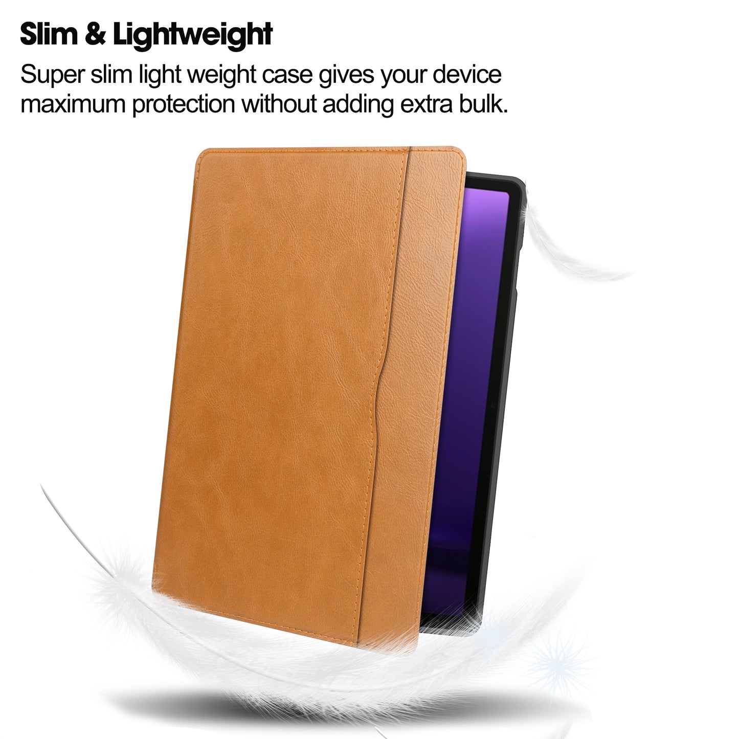 For Samsung Galaxy Tab S9 FE Leather Business Folio Cover Smart Tablet Case with Card Holder - Brown