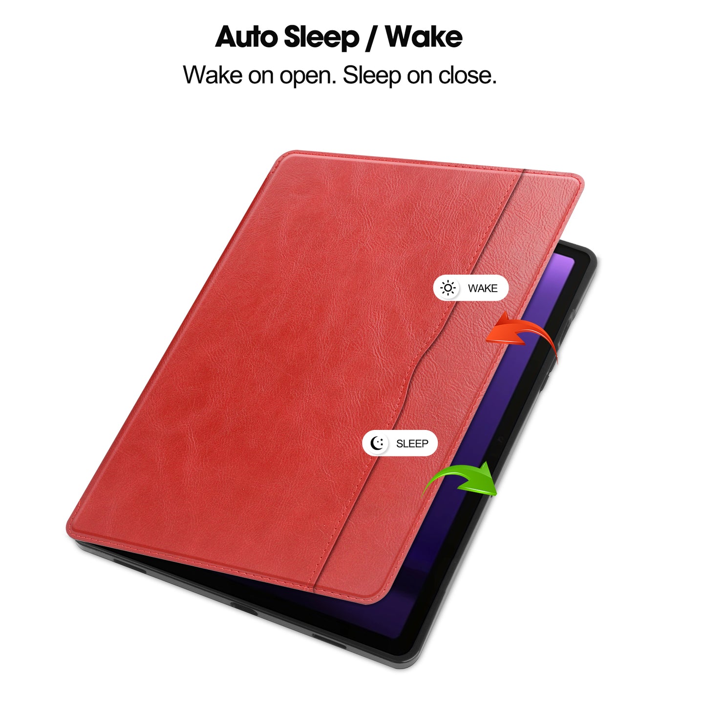 For Samsung Galaxy Tab S9 FE Leather Business Folio Cover Smart Tablet Case with Card Holder - Red