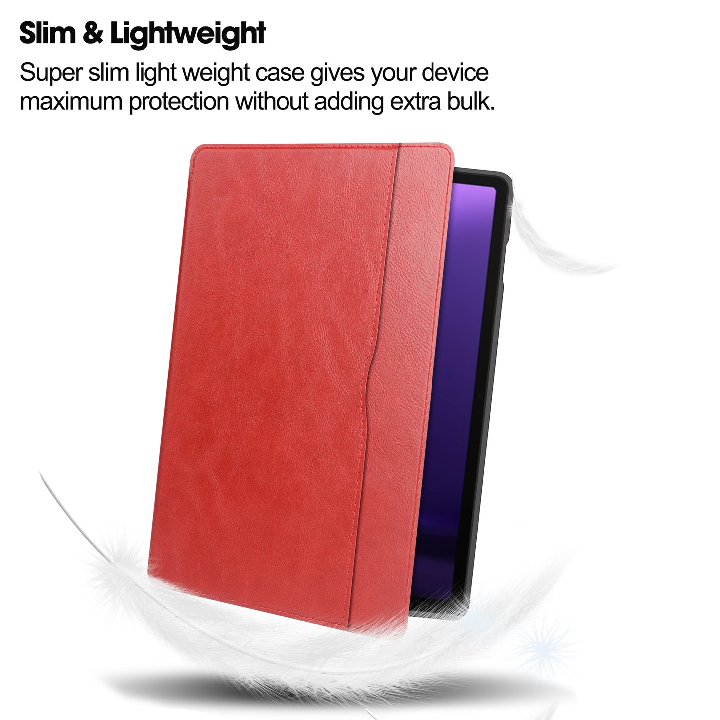 For Samsung Galaxy Tab S9 FE Leather Business Folio Cover Smart Tablet Case with Card Holder - Red