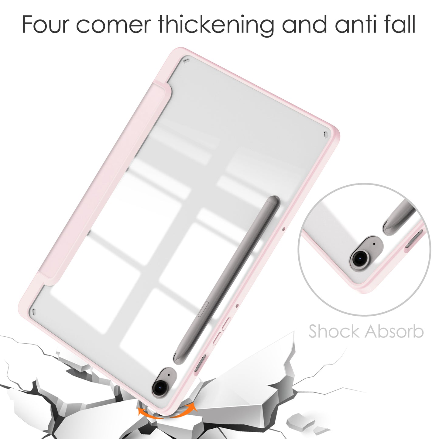 For Samsung Galaxy Tab S9 FE Tablet Case Leather+TPU+Acrylic Stand Cover with Pen Slot - Pink