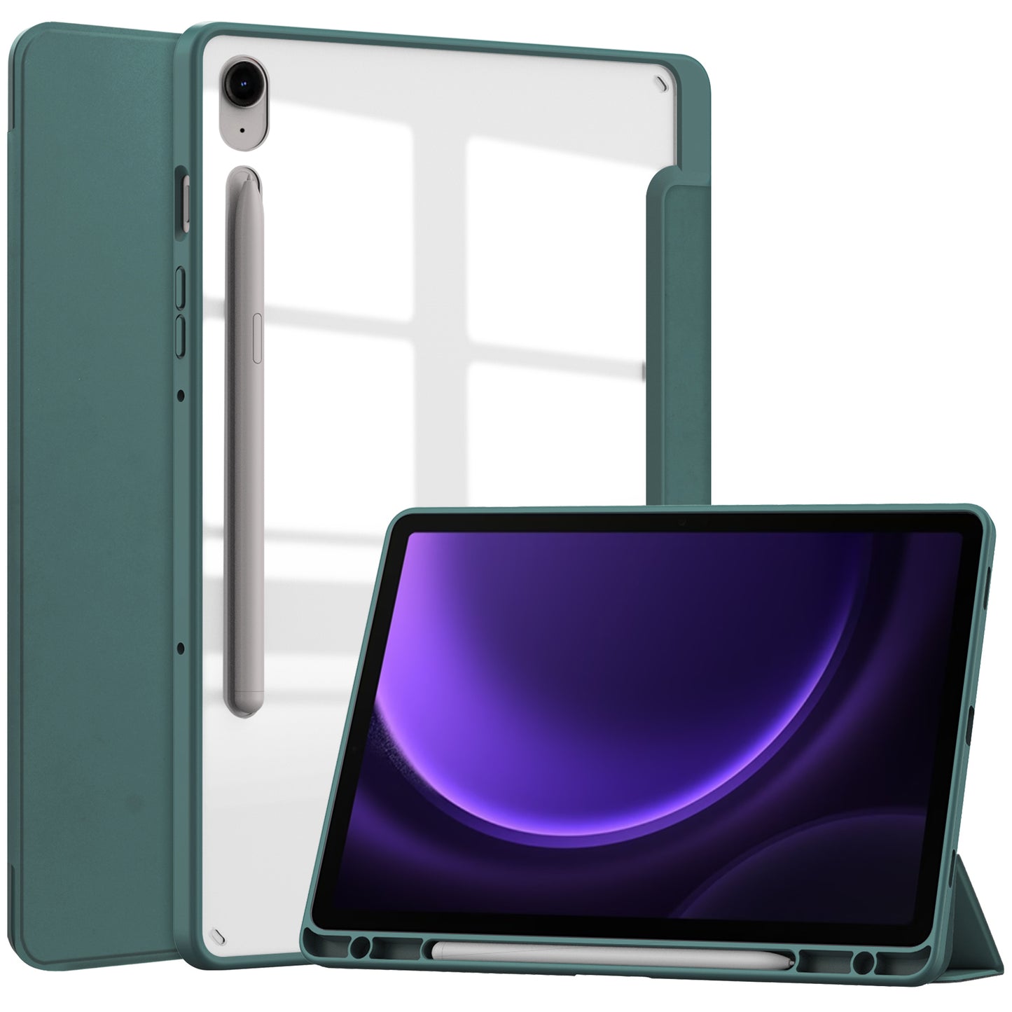 For Samsung Galaxy Tab S9 FE Tablet Case Leather+TPU+Acrylic Stand Cover with Pen Slot - Green