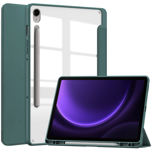 For Samsung Galaxy Tab S9 FE Tablet Case Leather+TPU+Acrylic Stand Cover with Pen Slot - Green