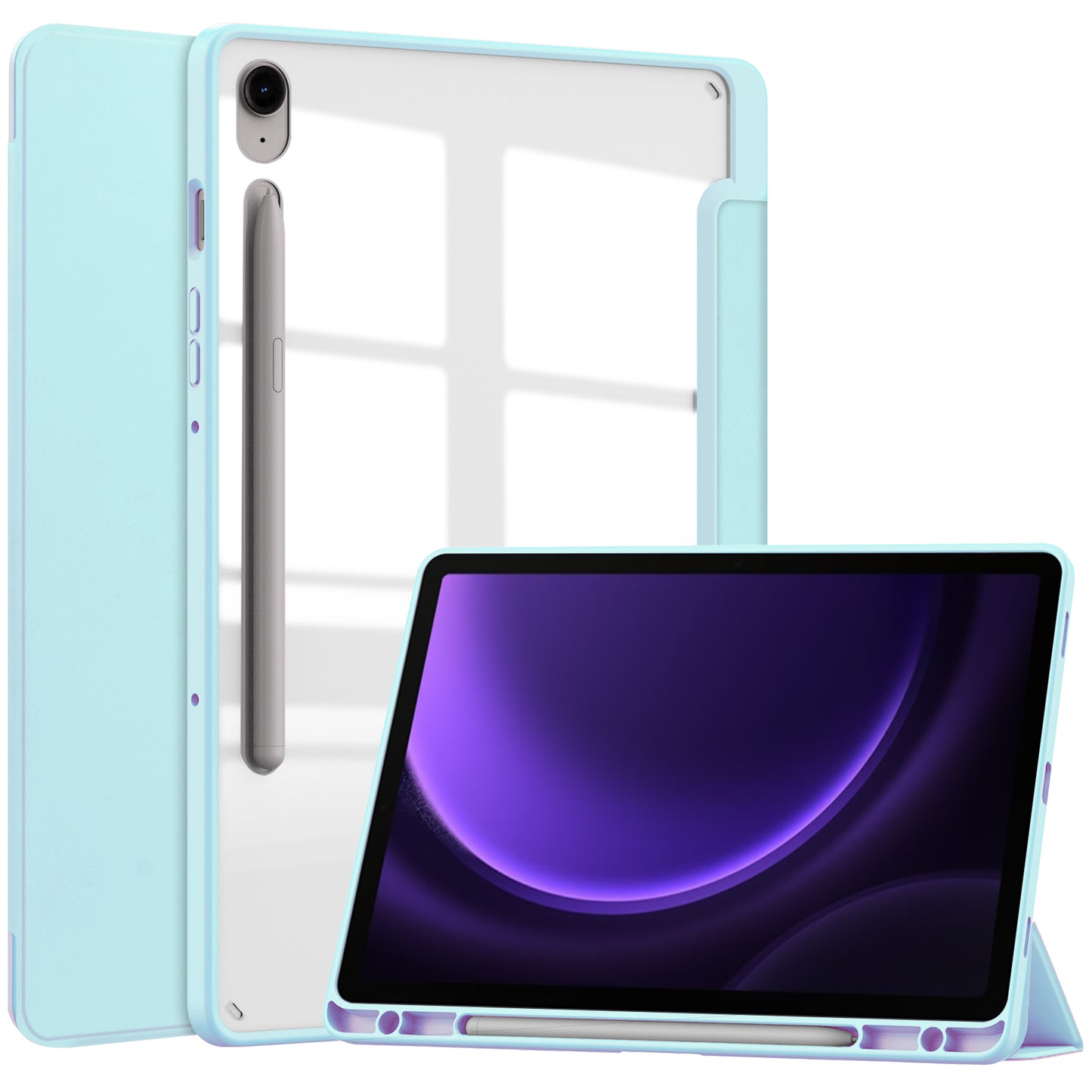 For Samsung Galaxy Tab S9 FE Tablet Case Leather+TPU+Acrylic Stand Cover with Pen Slot - Baby Blue