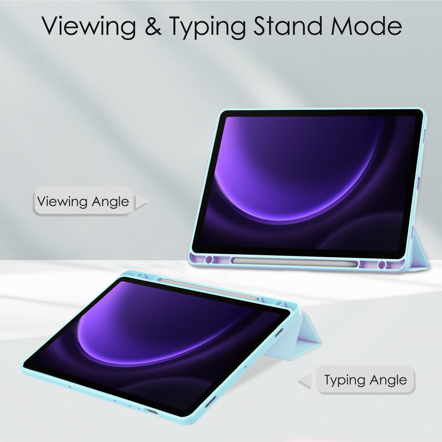 For Samsung Galaxy Tab S9 FE Tablet Case Leather+TPU+Acrylic Stand Cover with Pen Slot - Baby Blue